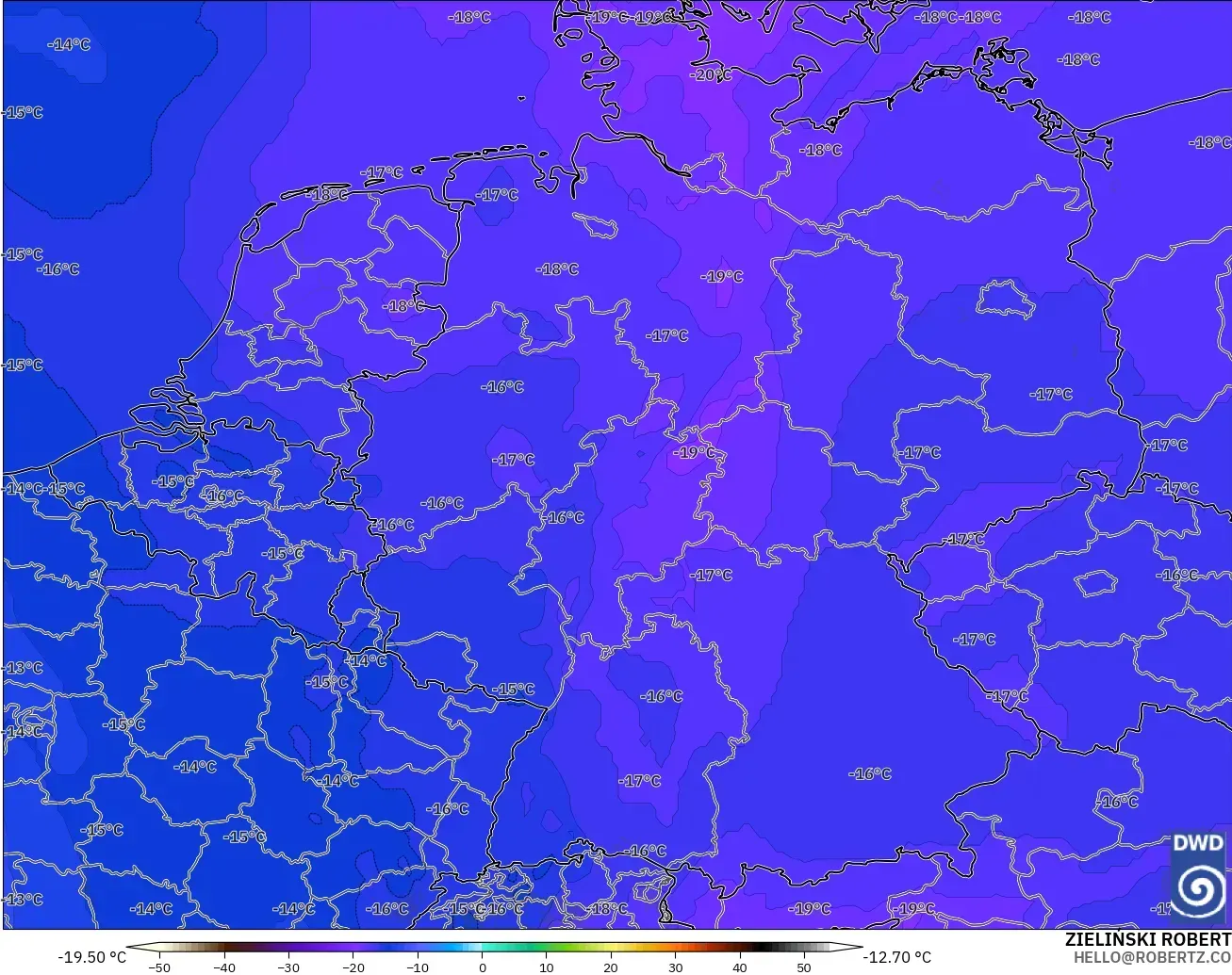 ICON modelo - Alemania, Temperatura a 500 hPa