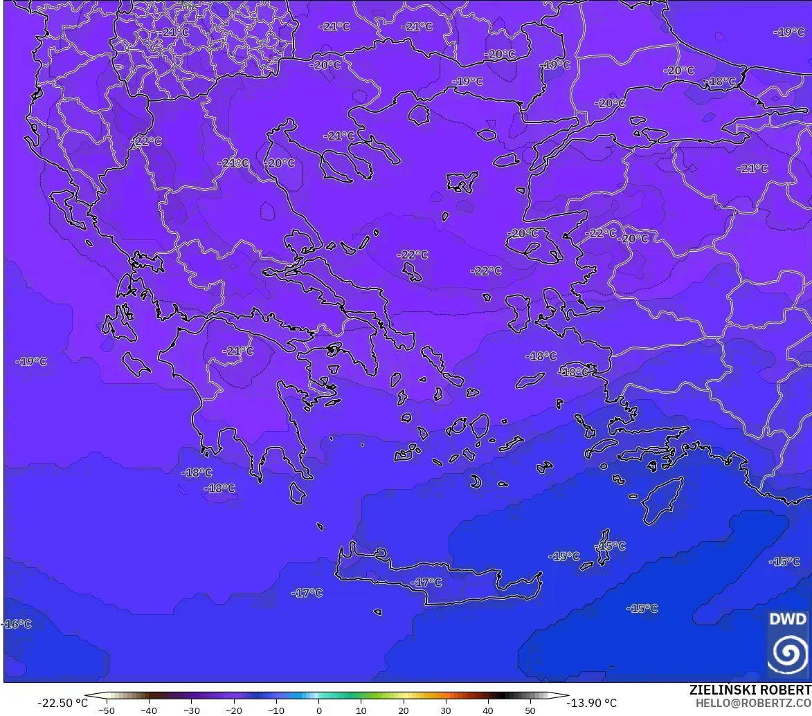 ICON modelo - Grecia, Temperatura a 500 hPa