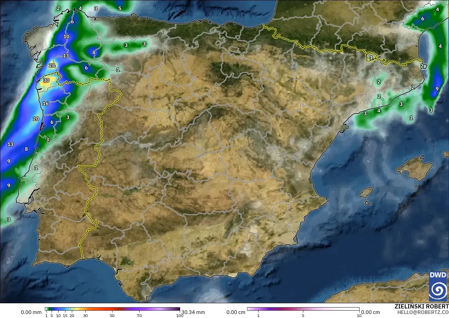 ICON modelo - España, Precipitación, nubes y presión