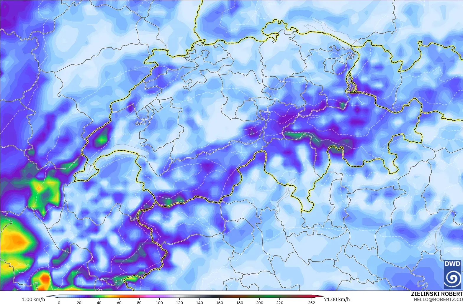 ICON modelo - Suiza, Ráfagas de viento