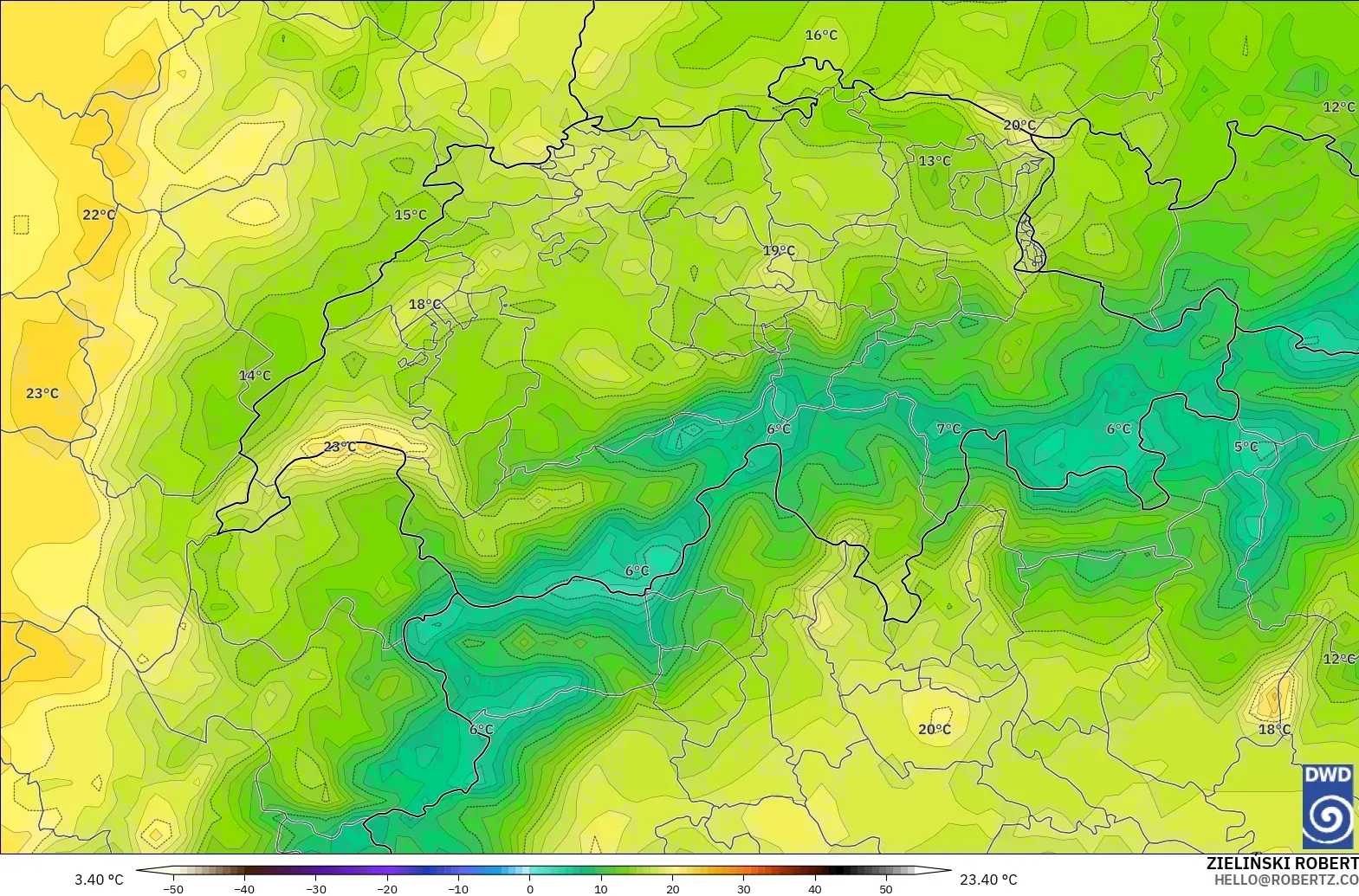 ICON modelo - Suiza, Temperatura a 2 m