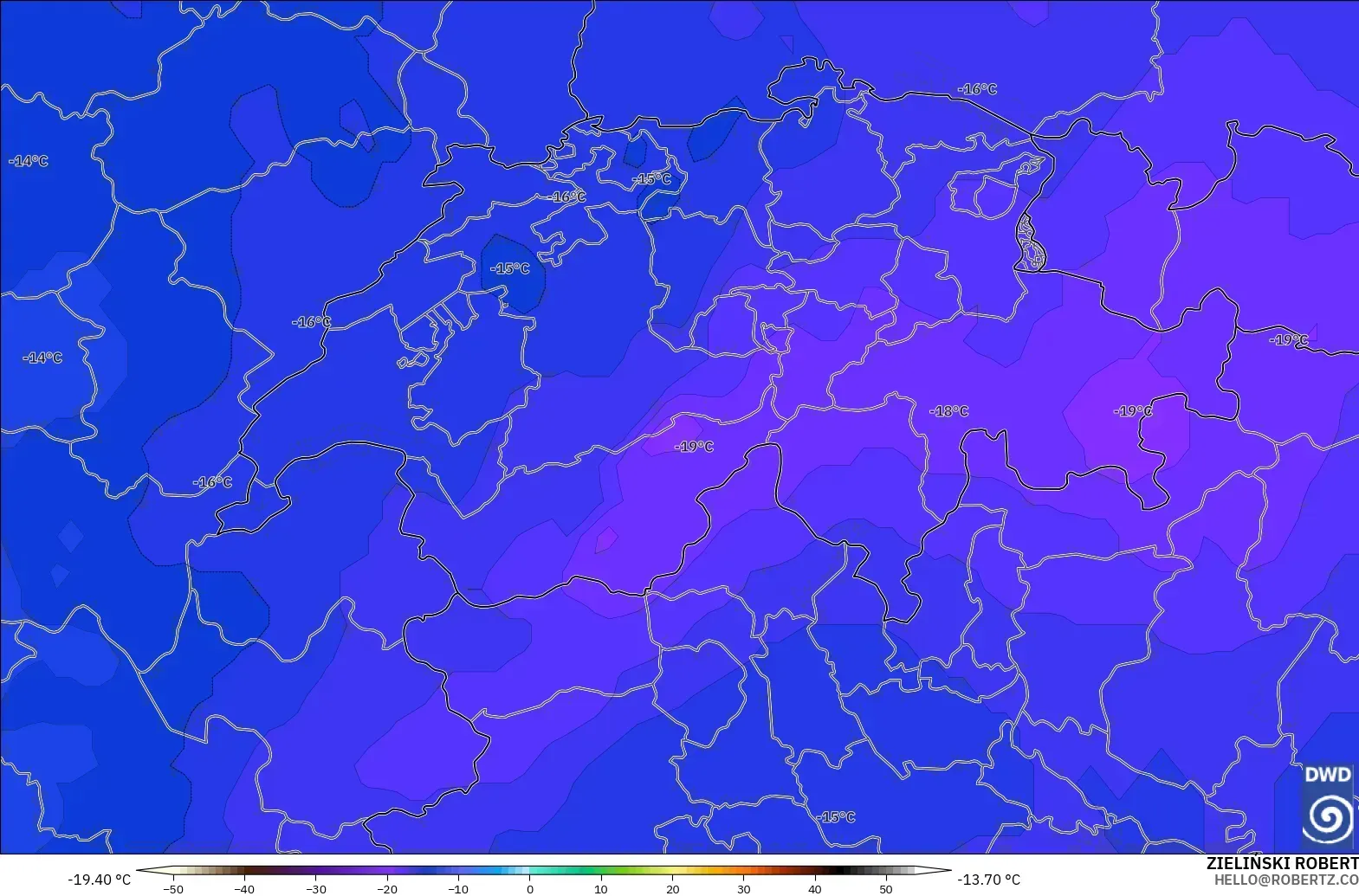 ICON modelo - Suiza, Temperatura a 500 hPa