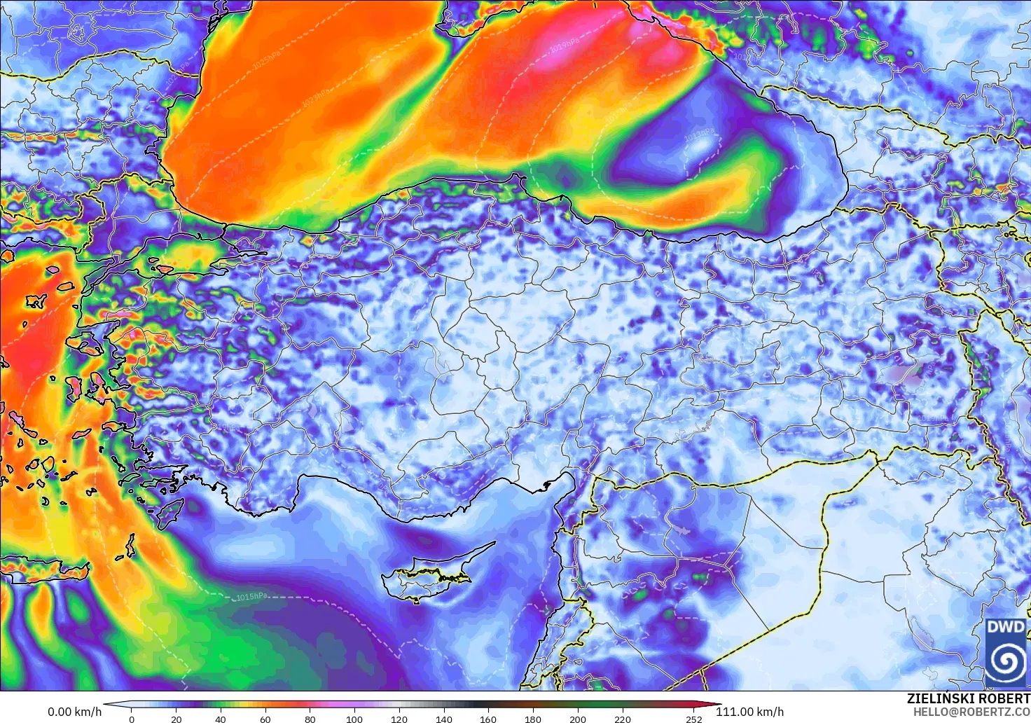 ICON modelo - Turquía, Ráfagas de viento