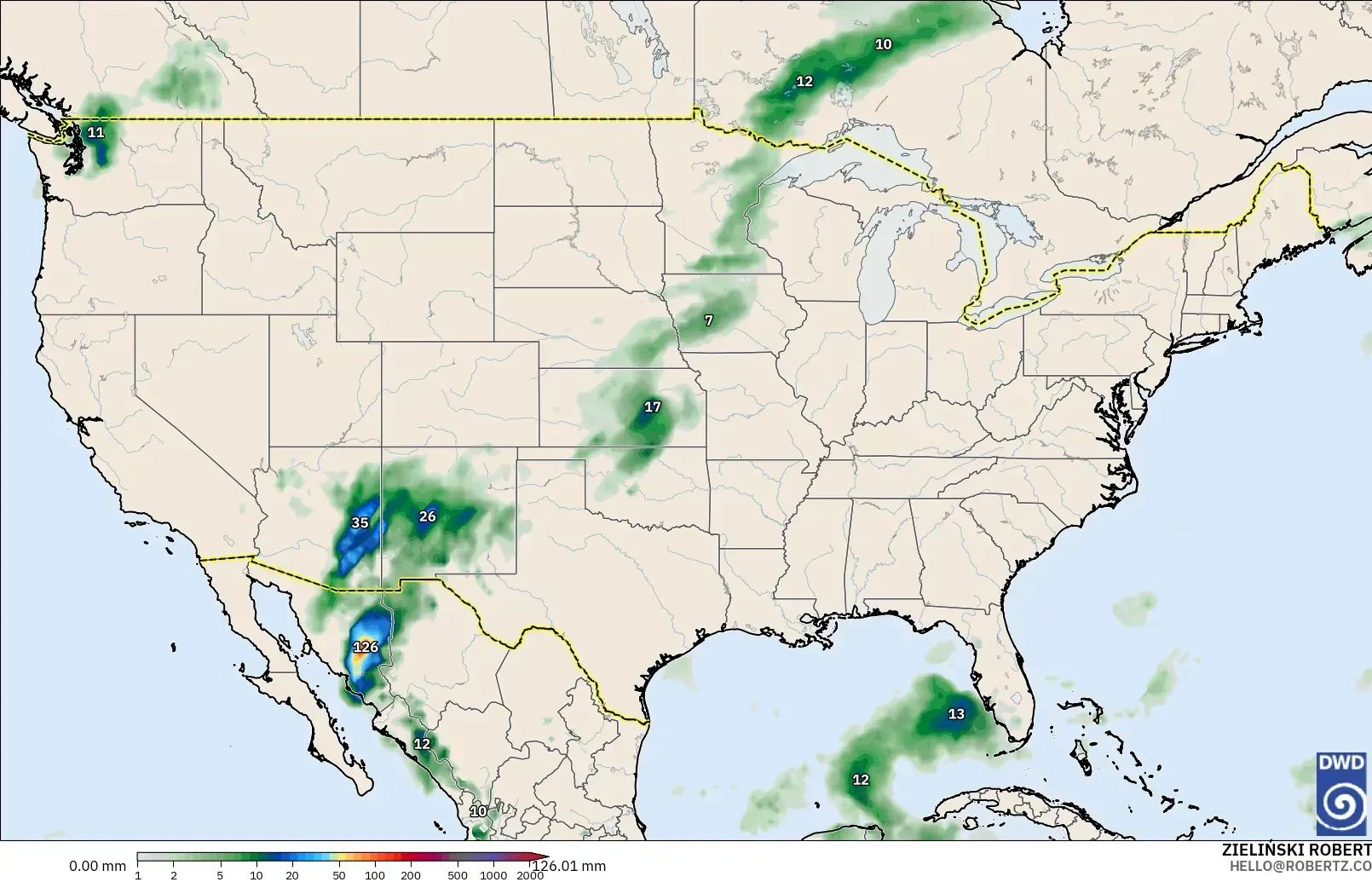ICON modelo - Estados Unidos, Acumulación de precipitación