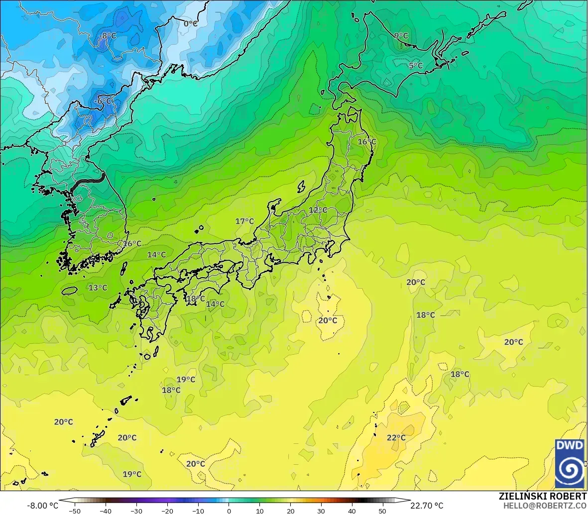 ICON modelo - Japón, Temperatura a 850 hPa