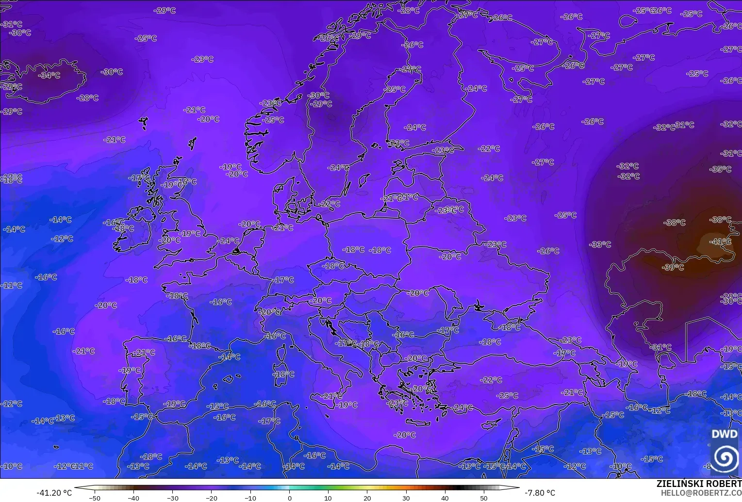 ICON modelo - Europa, Temperatura a 500 hPa