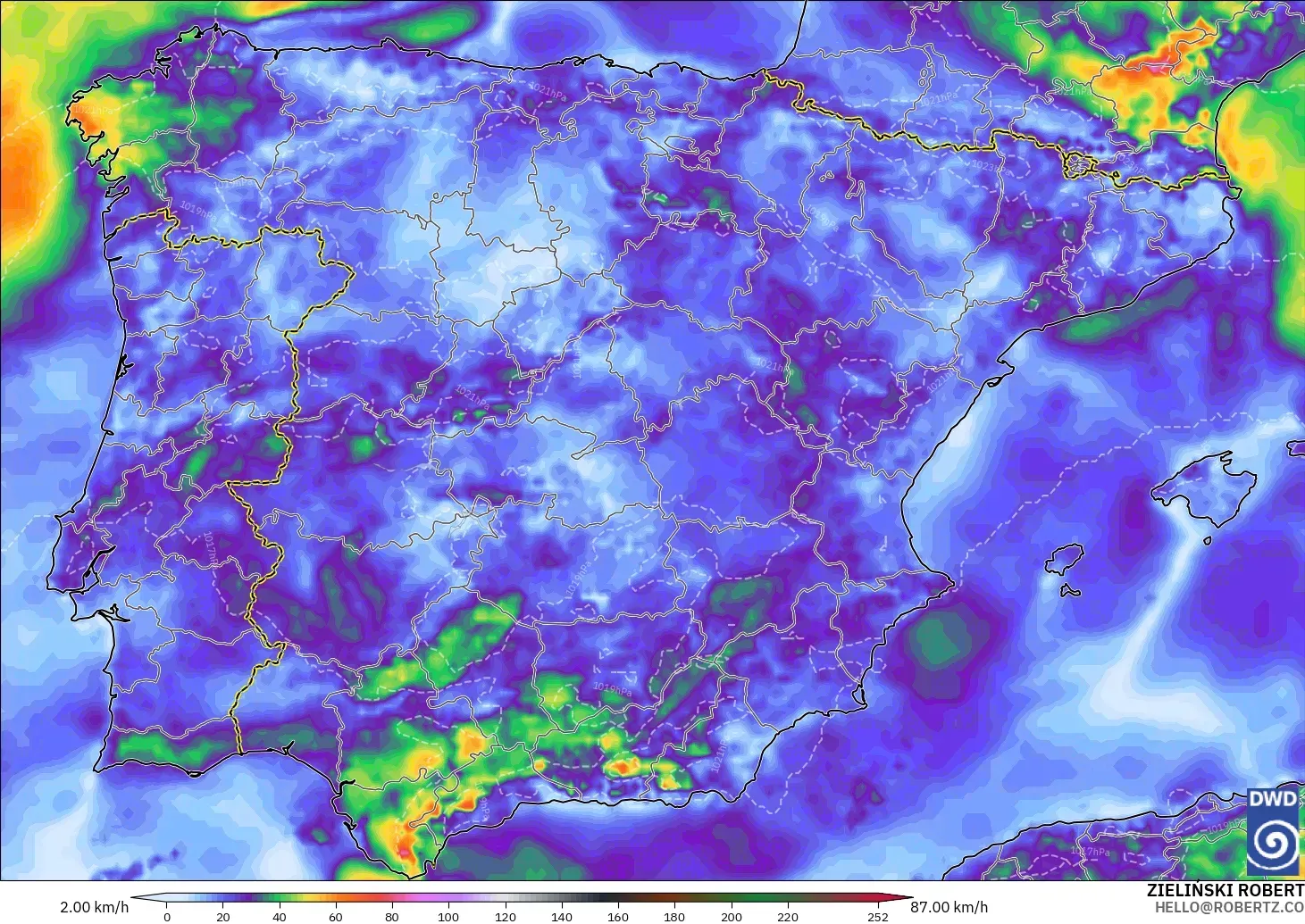 ICON modelo - España, Ráfagas de viento