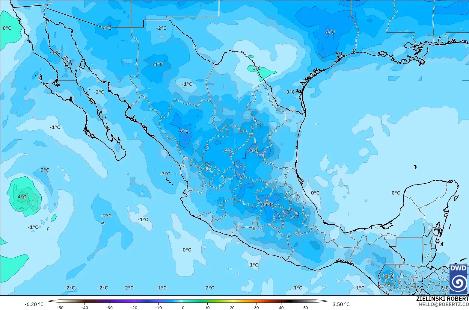 ICON modelo - México, Temperatura a 500 hPa