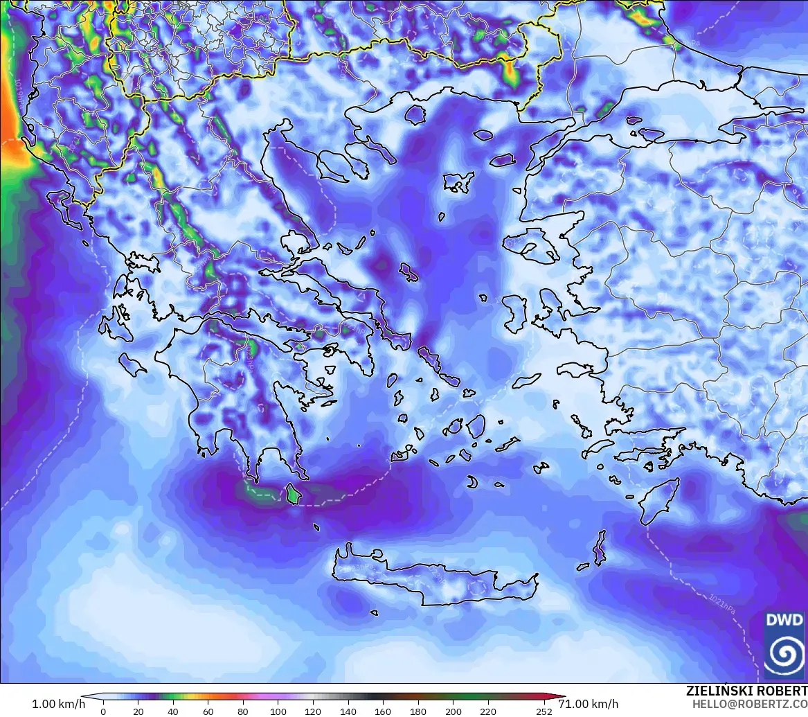 ICON modelo - Grecia, Ráfagas de Viento Máximas