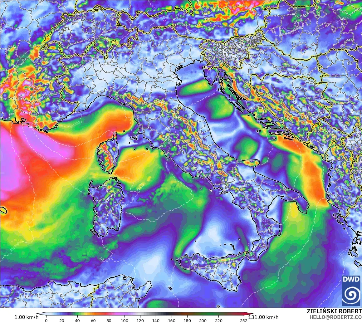 ICON modelo - Italia, Ráfagas de Viento Máximas