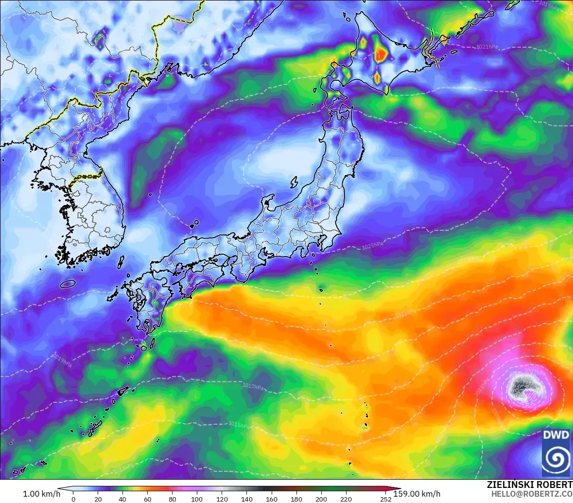 ICON modelo - Japón, Ráfagas de Viento Máximas