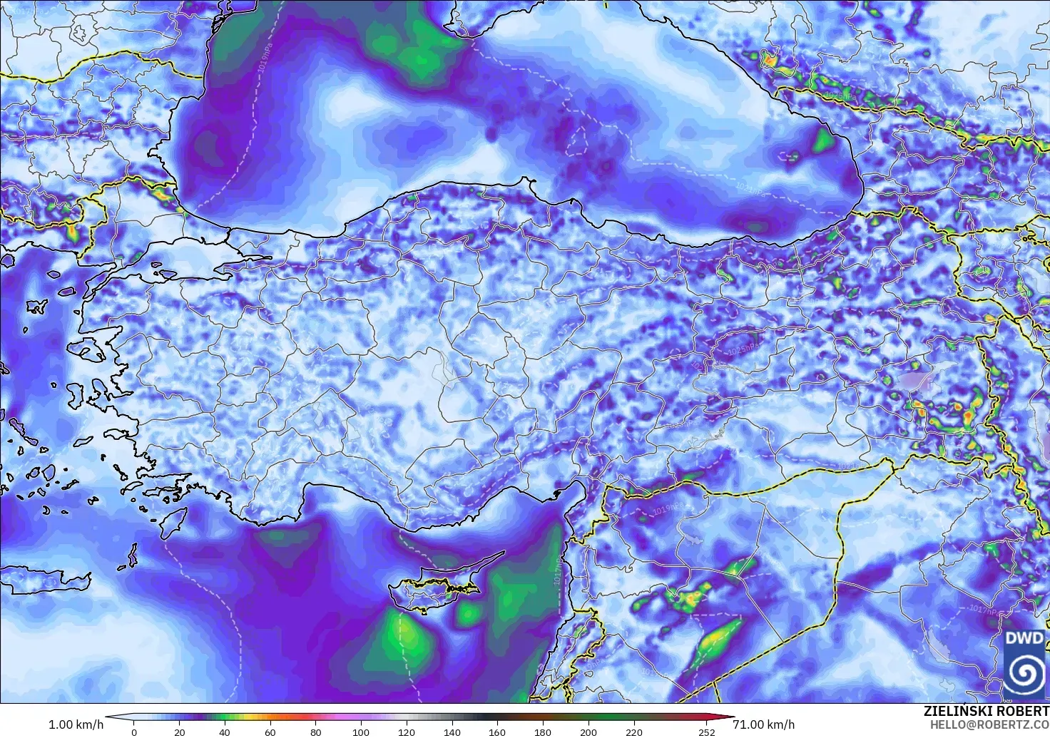 ICON modelo - Turquía, Ráfagas de Viento Máximas