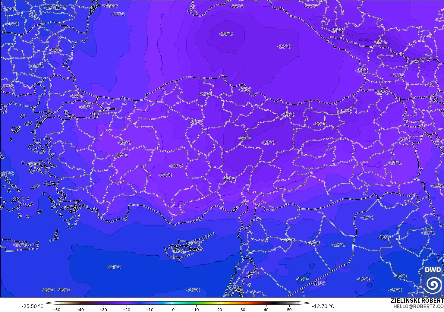 ICON modelo - Turquía, Temperatura a 500 hPa