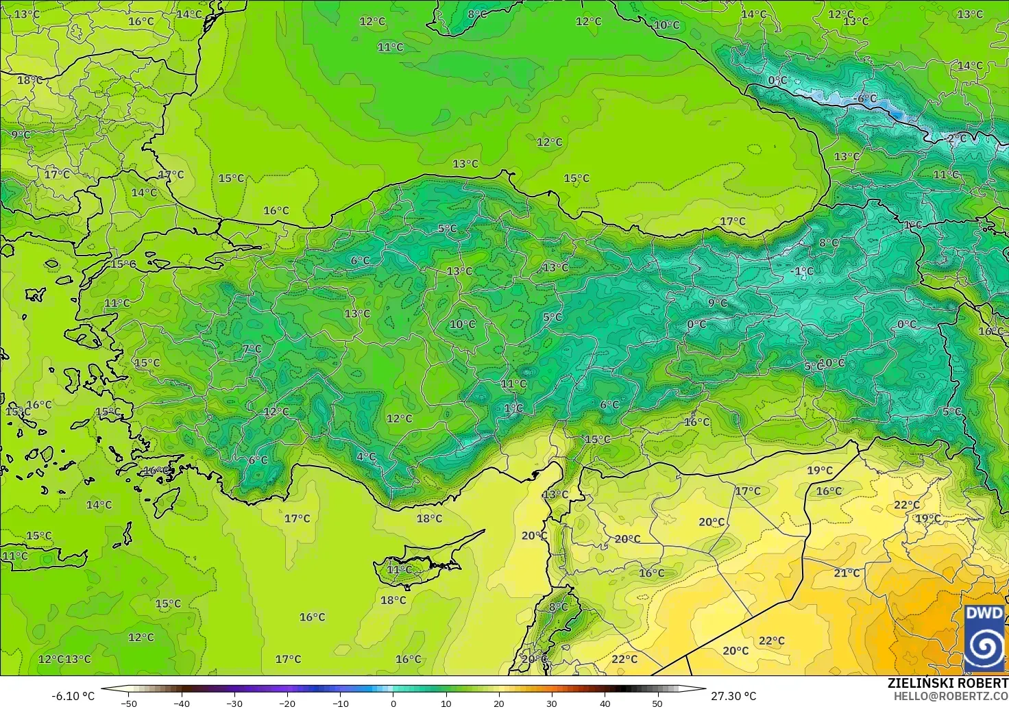 ICON modelo - Turquía, Temperatura a 850 hPa