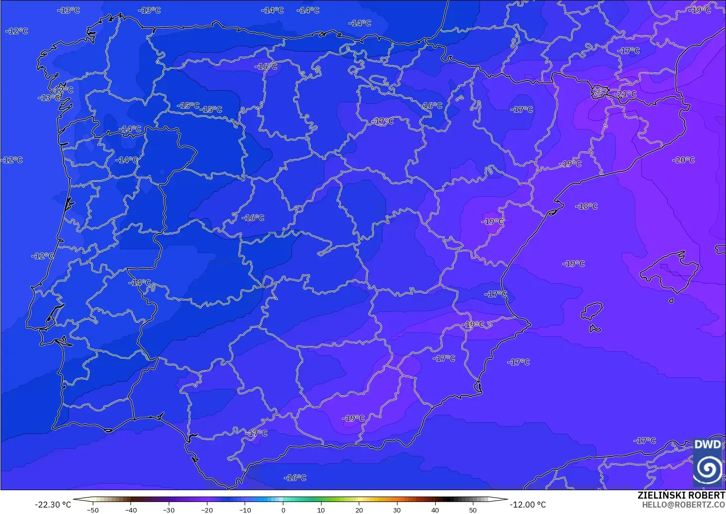 ICON modelo - España, Temperatura a 500 hPa