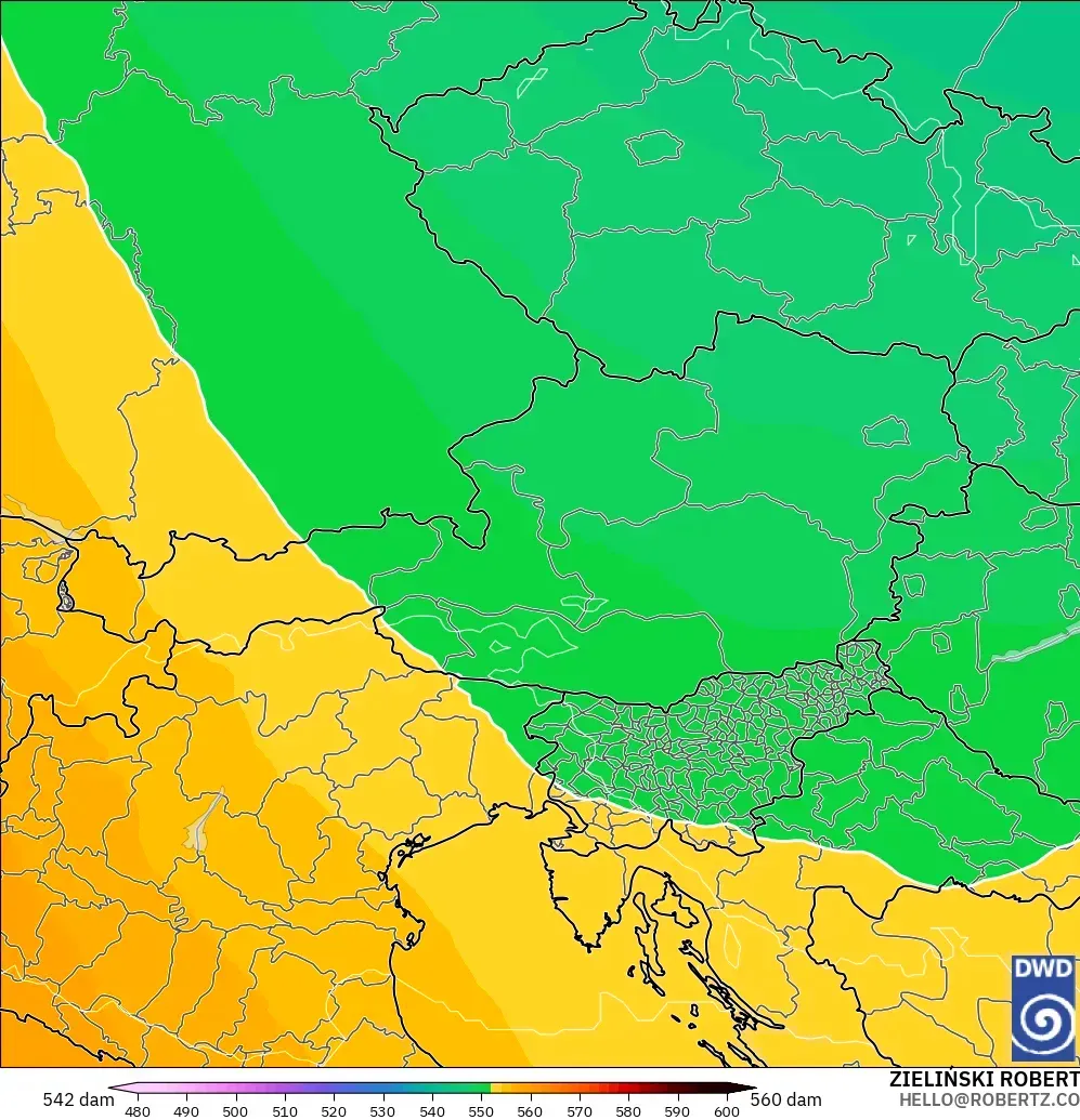 ICON modelo - Austria, Altura geopotencial a 500 hPa