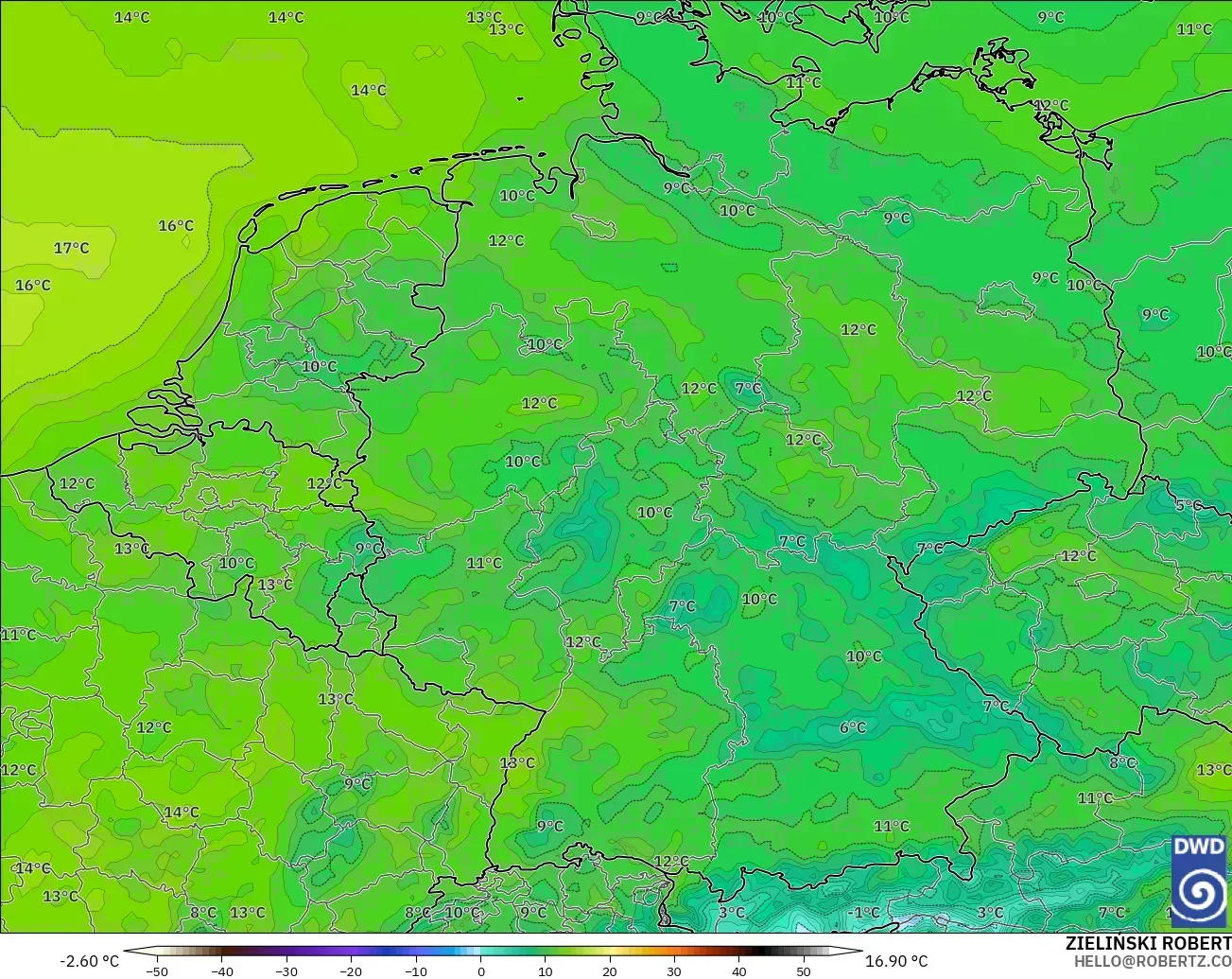 ICON modelo - Alemania, Temperatura a 2 m