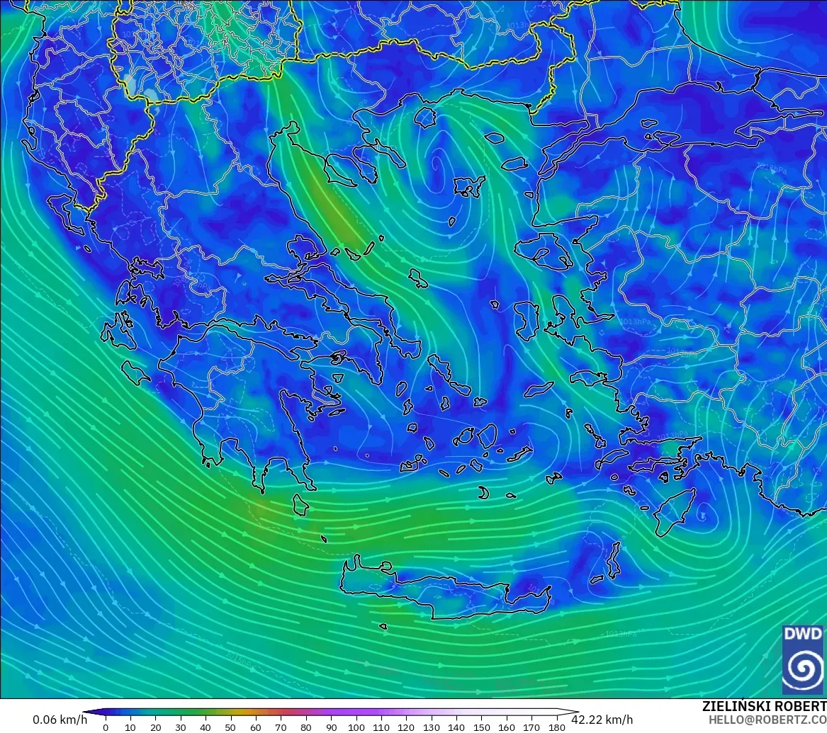ICON modelo - Grecia, Viento a 10 m