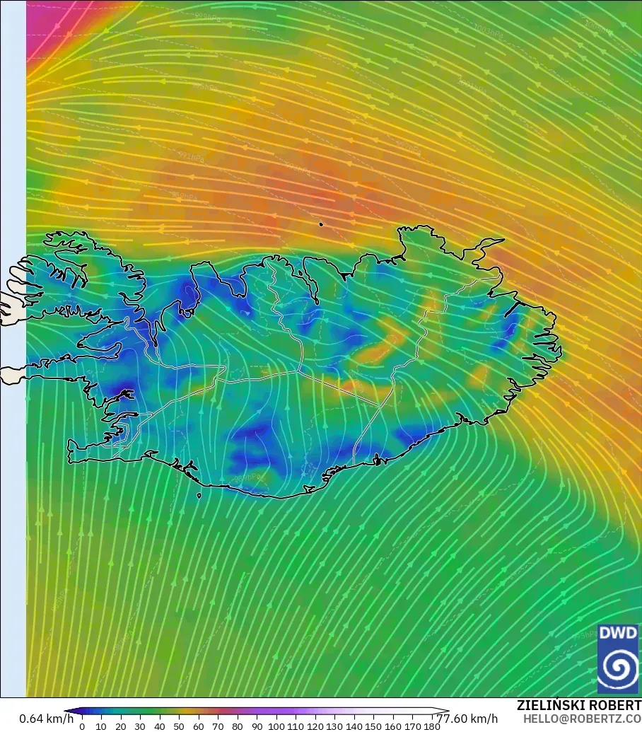 ICON modelo - Islandia, Viento a 10 m