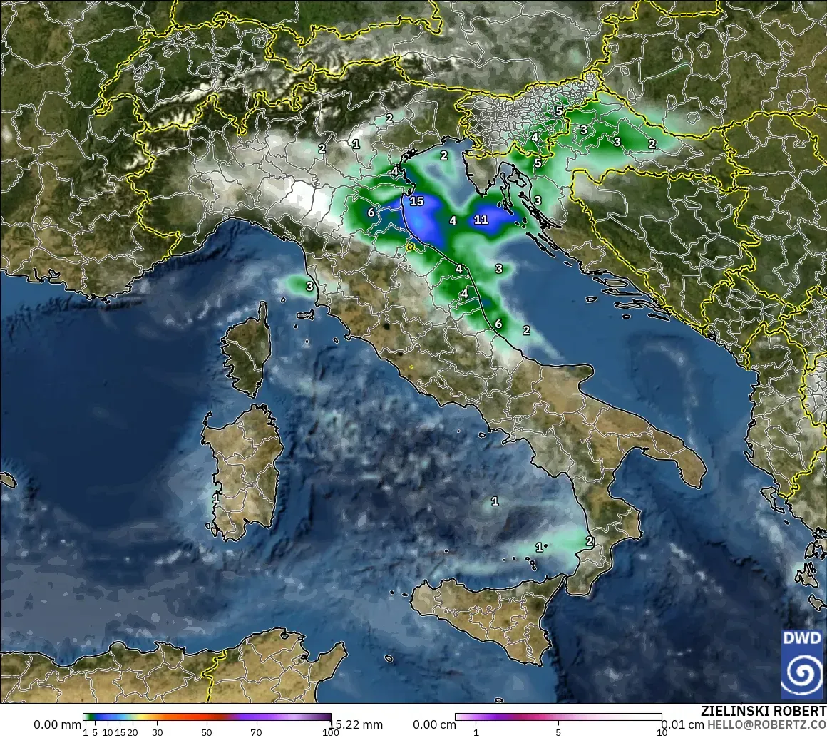 ICON modelo - Italia, Precipitación, nubes y presión