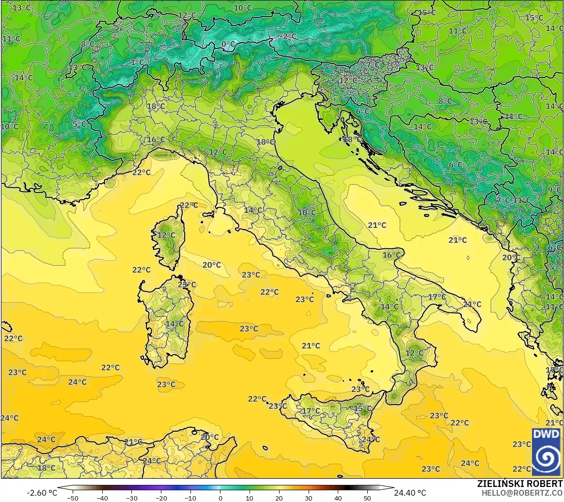 ICON modelo - Italia, Temperatura a 2 m