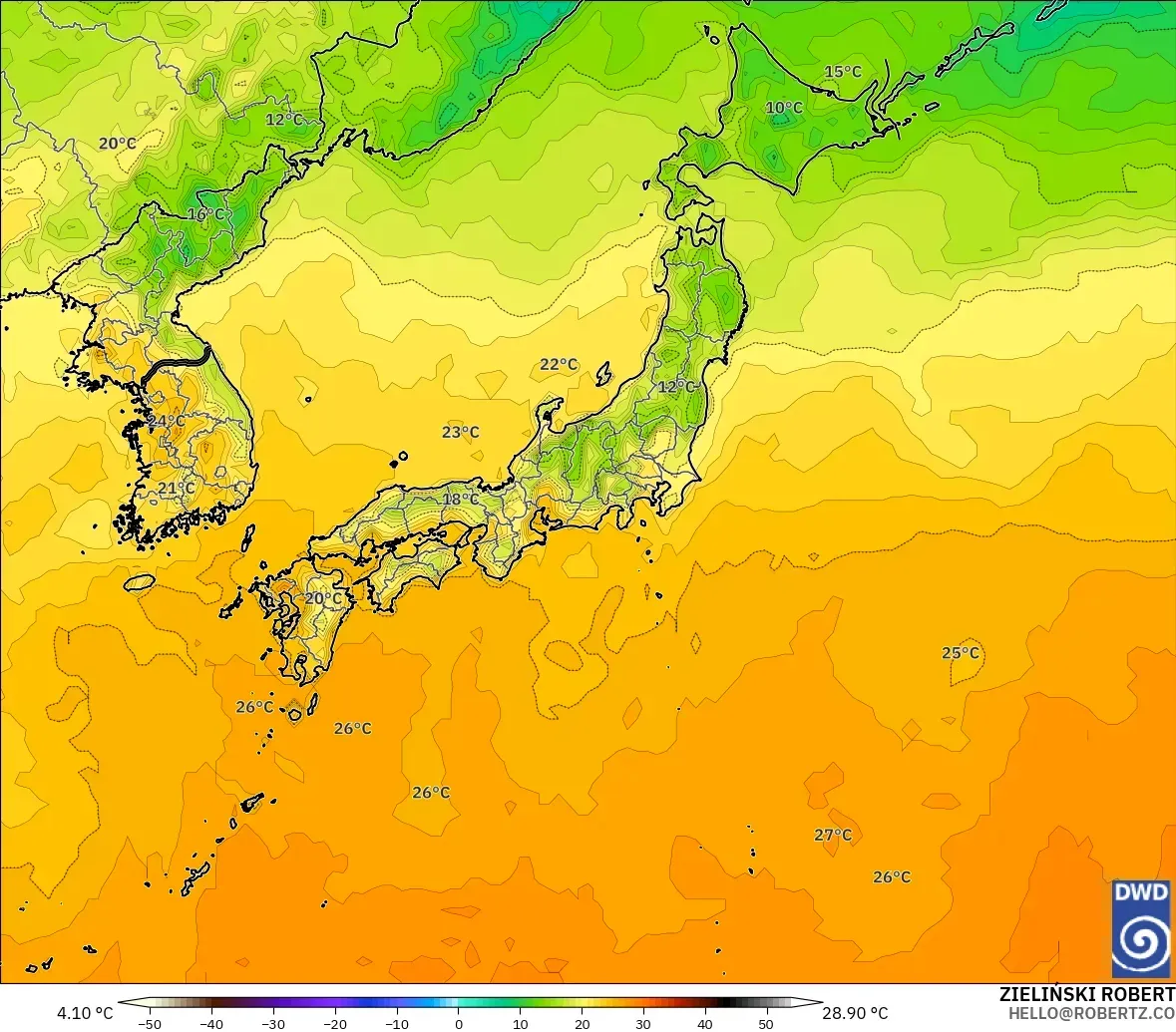 ICON modelo - Japón, Temperatura a 2 m
