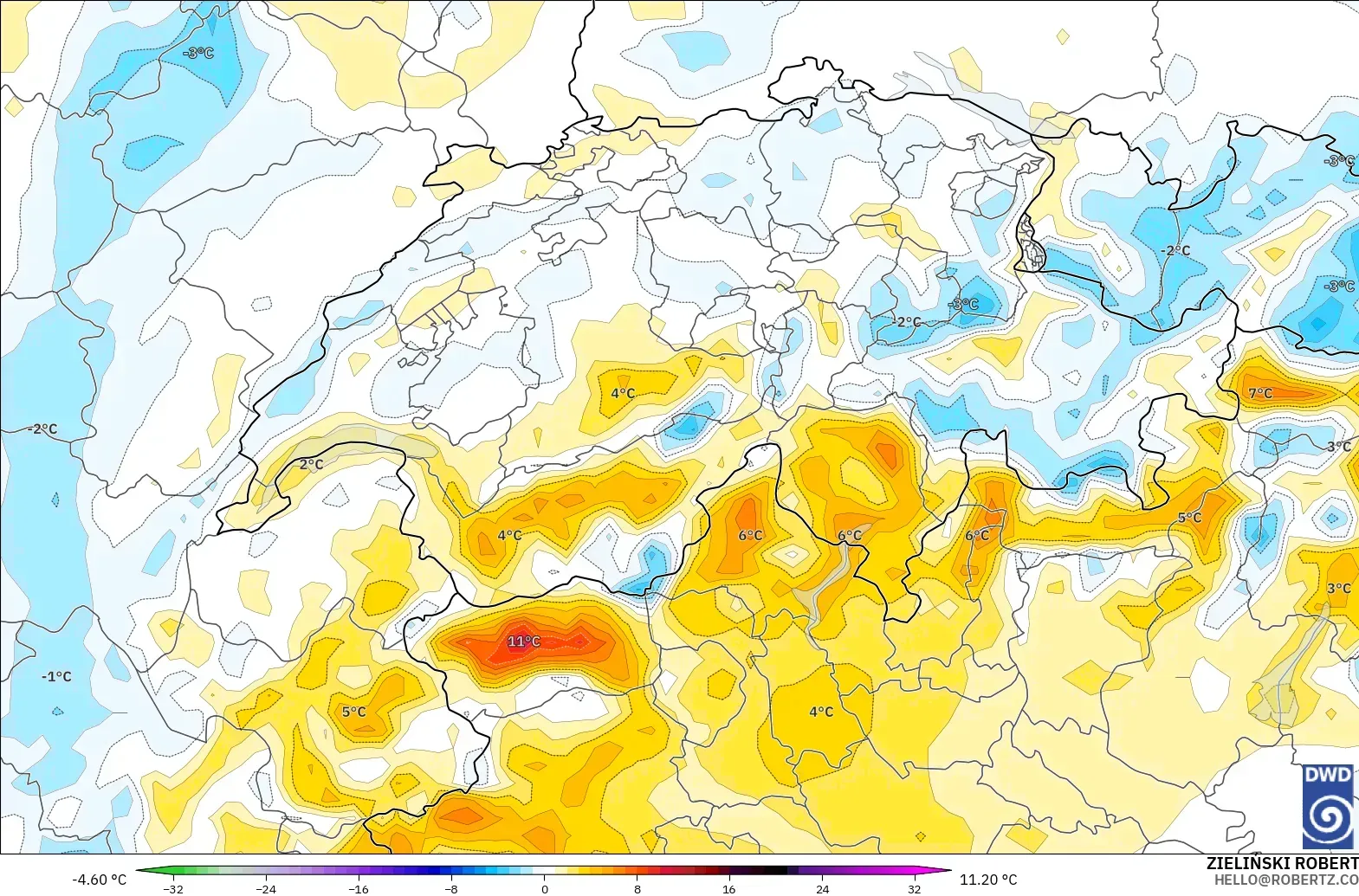 ICON modelo - Suiza, Anomalía de temperatura a 2 m