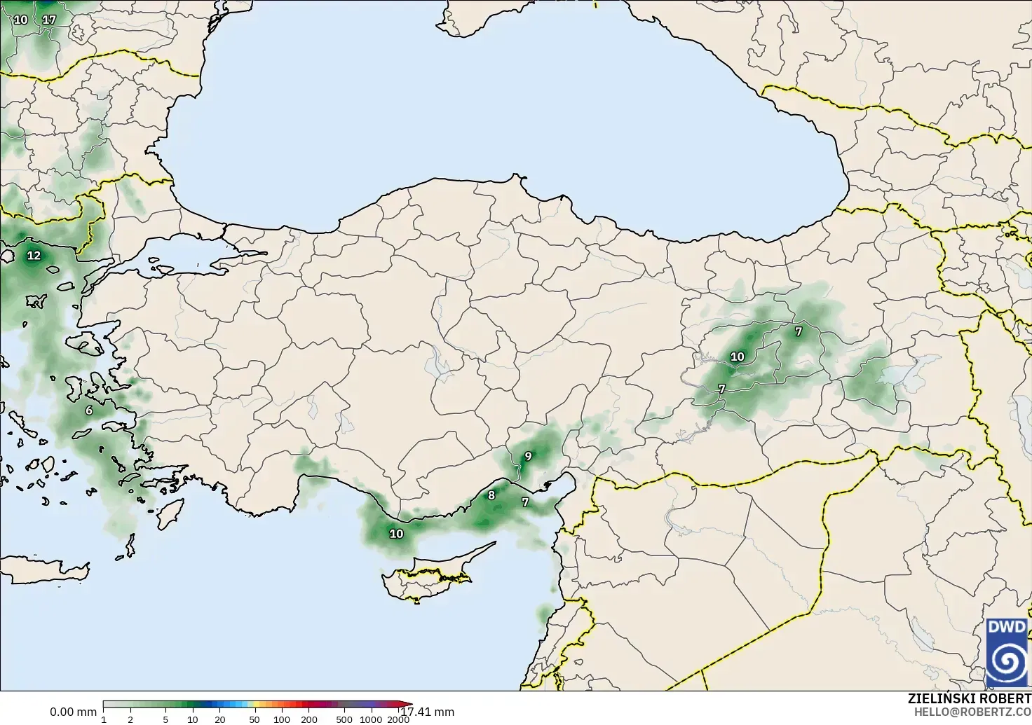 ICON modelo - Turquía, Acumulación de precipitación