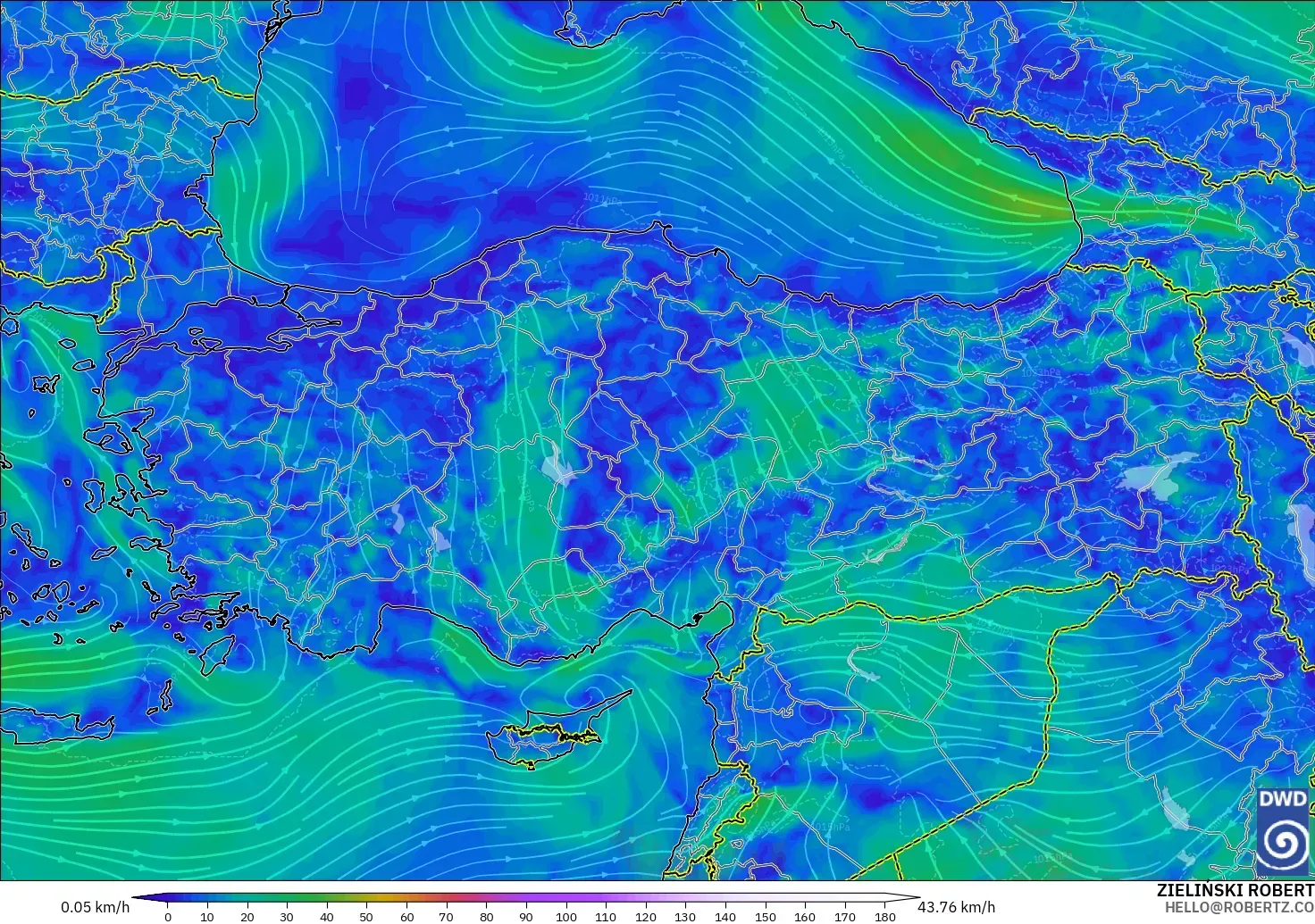 ICON modelo - Turquía, Viento a 10 m