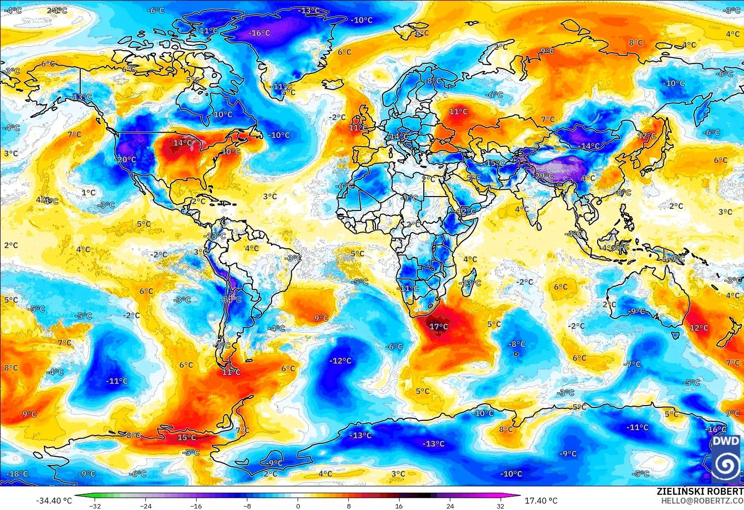 ICON modelo - Mundo, Anomalía de temperatura a 850 hPa