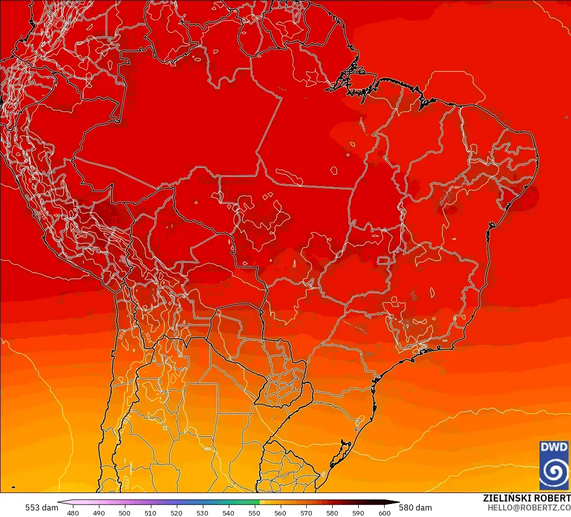 ICON modelo - Brasil, Altura geopotencial a 500 hPa