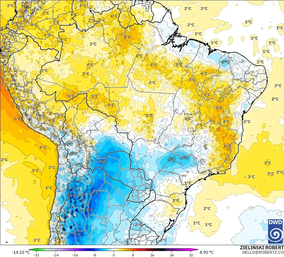 ICON modelo - Brasil, Anomalía de temperatura a 2 m