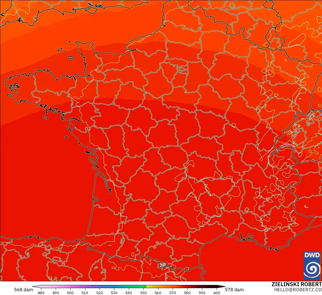 ICON modelo - Francia, Altura geopotencial a 500 hPa