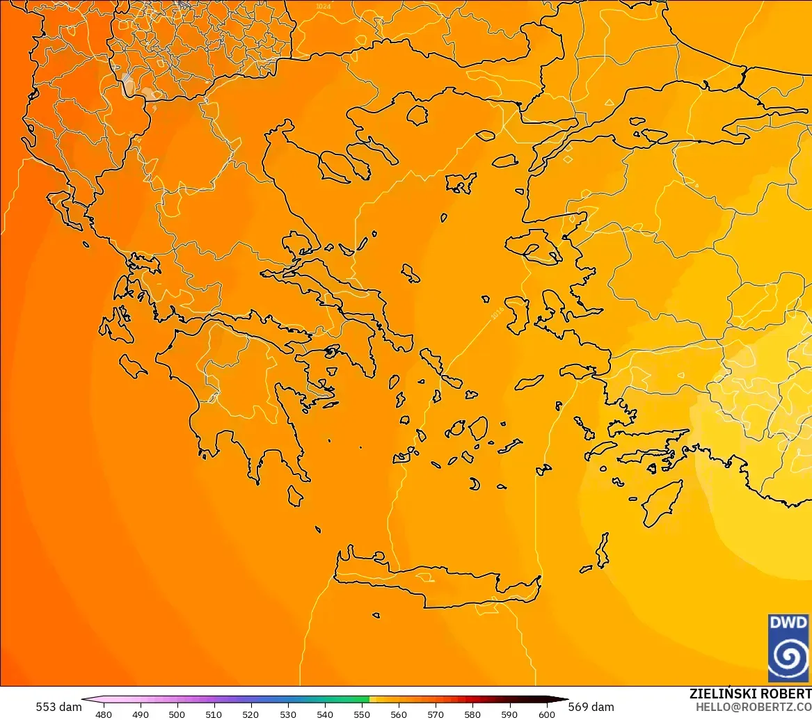 ICON modelo - Grecia, Altura geopotencial a 500 hPa