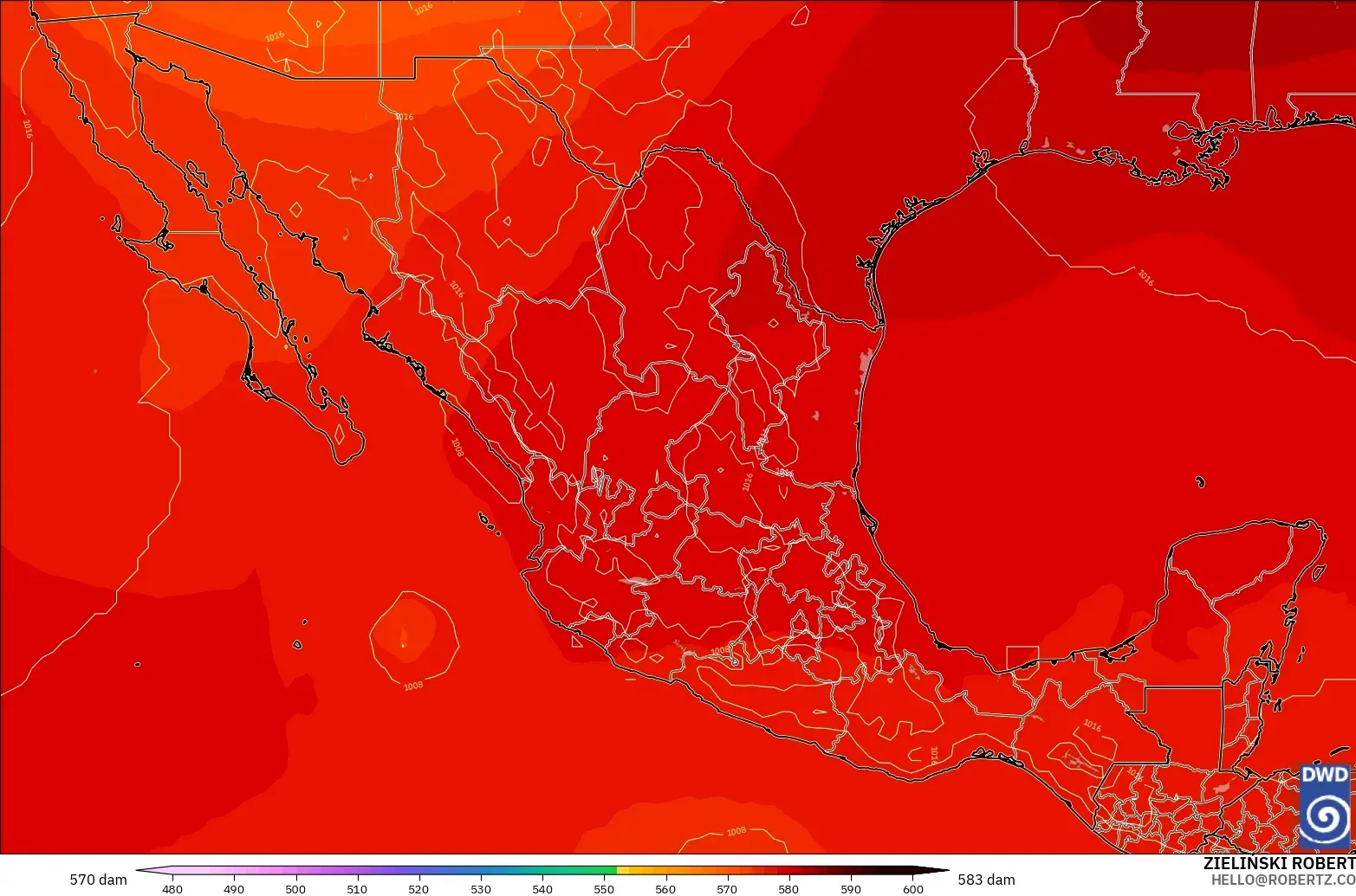 ICON modelo - México, Altura geopotencial a 500 hPa