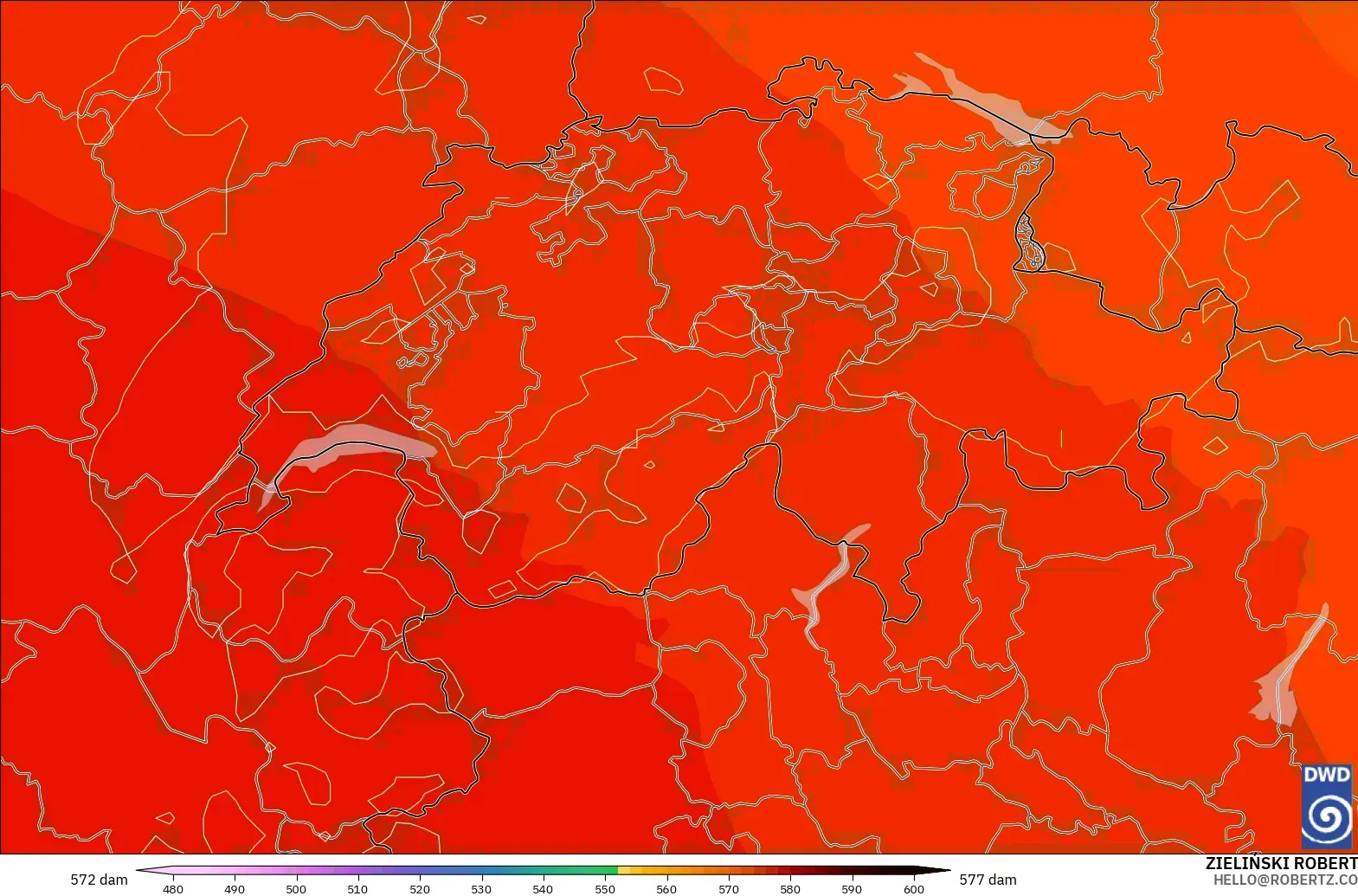 ICON modelo - Suiza, Altura geopotencial a 500 hPa