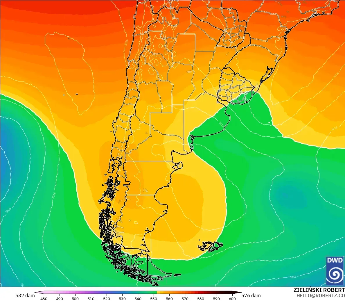 ICON modelo - Argentina, Altura geopotencial a 500 hPa