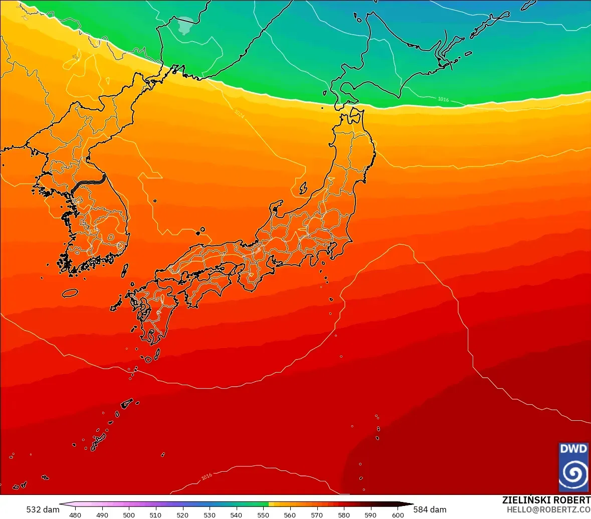 ICON modelo - Japón, Altura geopotencial a 500 hPa