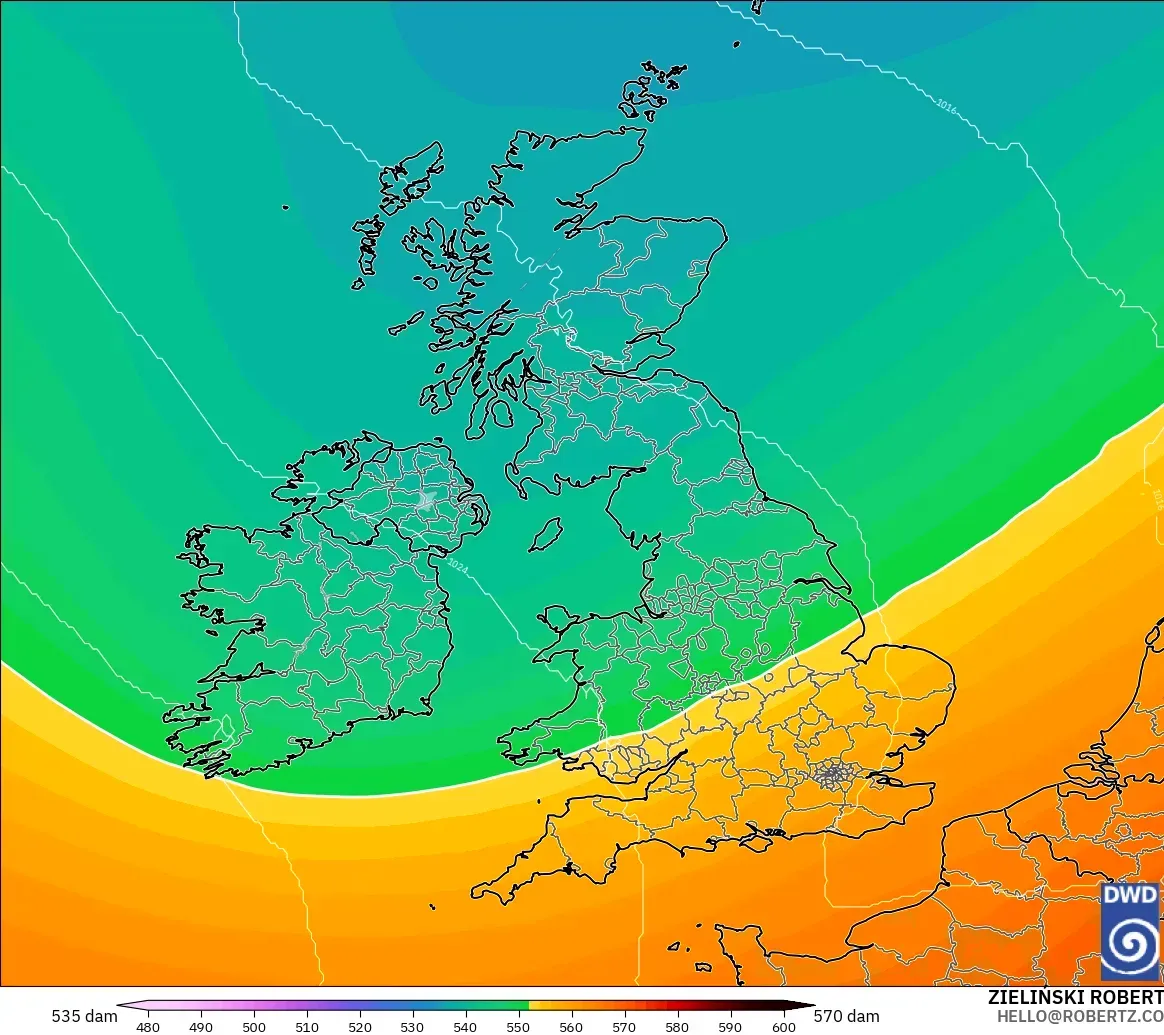 ICON modelo - Reino Unido, Altura geopotencial a 500 hPa