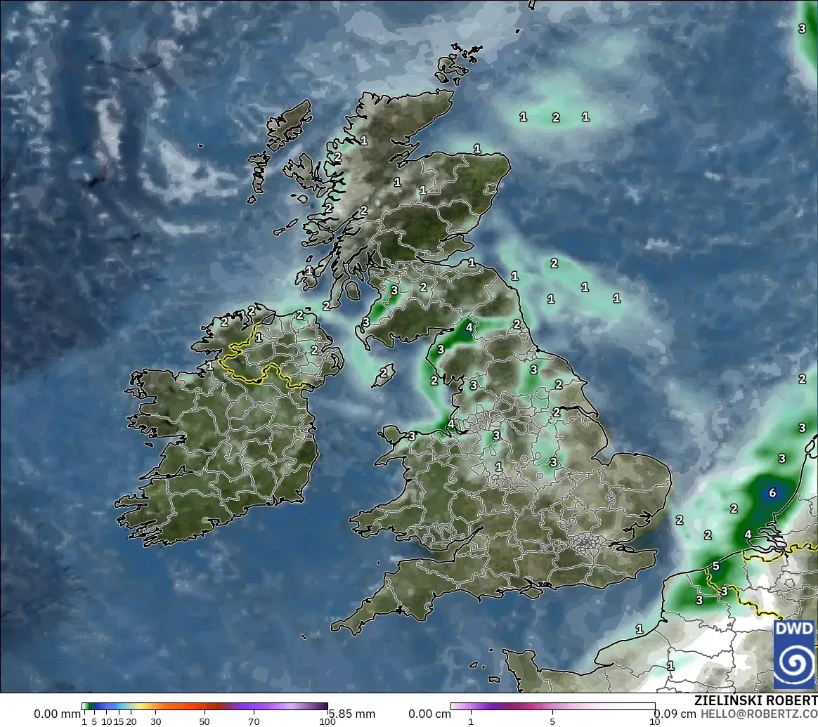 ICON modelo - Reino Unido, Precipitación, nubes y presión