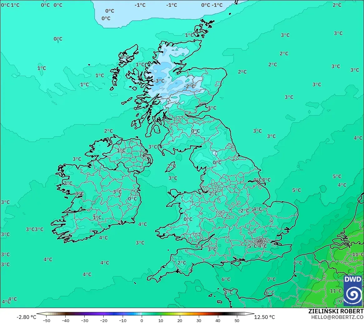 ICON modelo - Reino Unido, Temperatura a 850 hPa