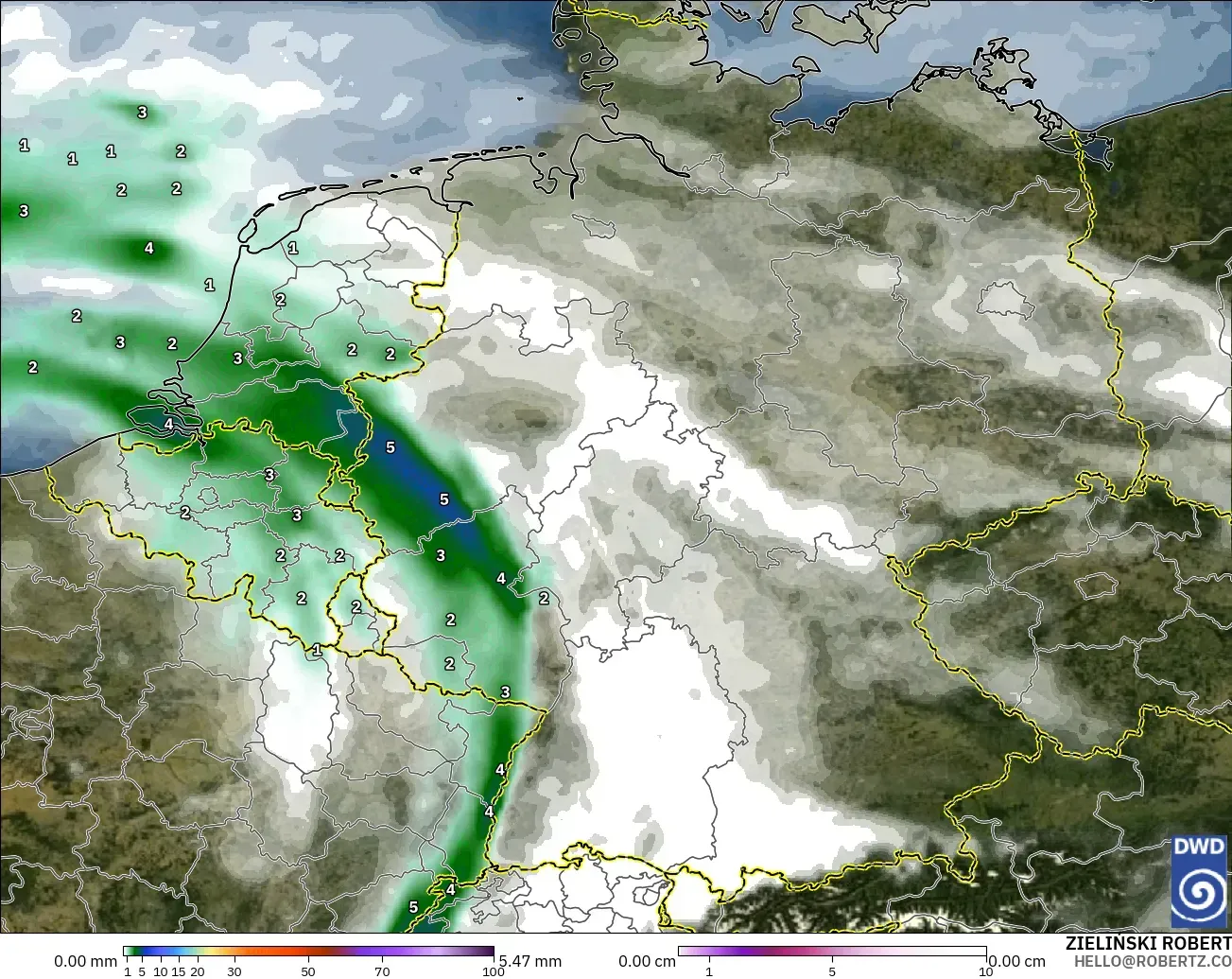 ICON modelo - Alemania, Precipitación, nubes y presión