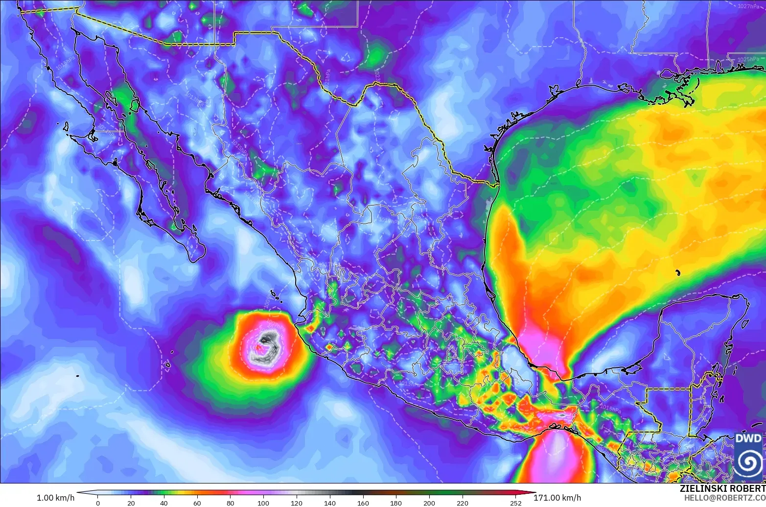ICON modelo - México, Ráfagas de viento