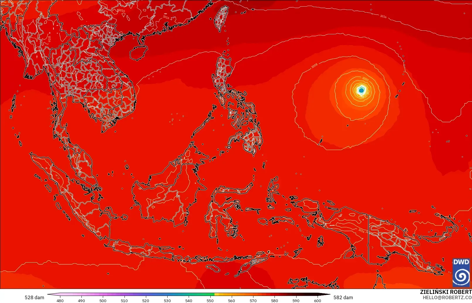 ICON modelo - Sudeste Asiático, Altura geopotencial a 500 hPa