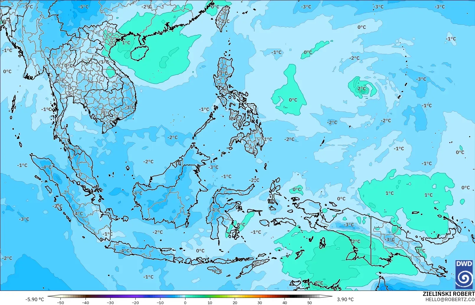 ICON modelo - Sudeste Asiático, Temperatura a 500 hPa