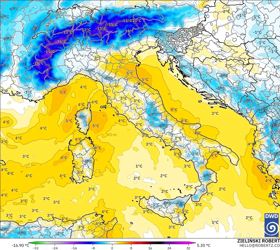 ICON modelo - Italia, Anomalía de temperatura a 850 hPa
