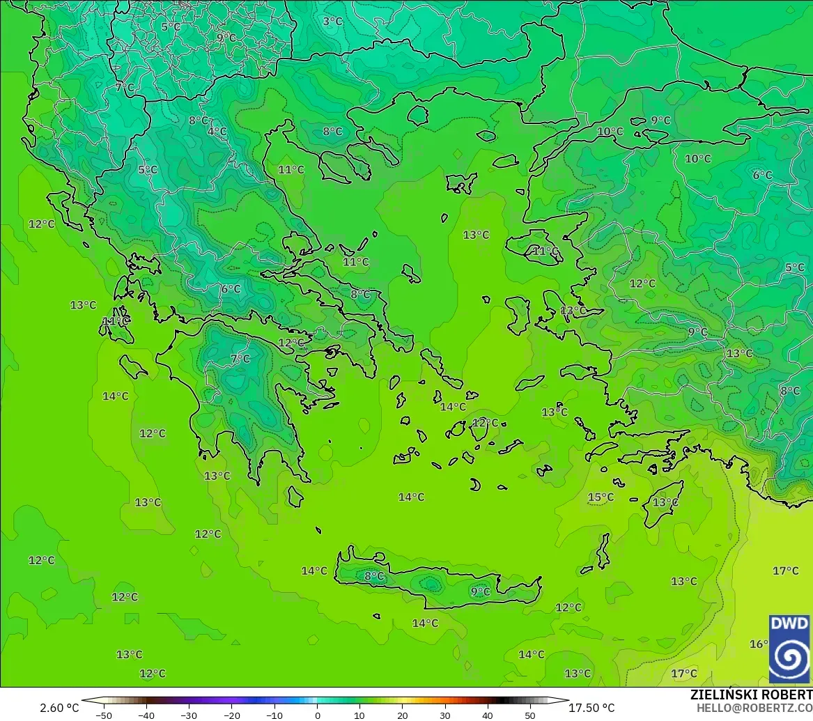 ICON modelo - Grecia, Temperatura a 850 hPa