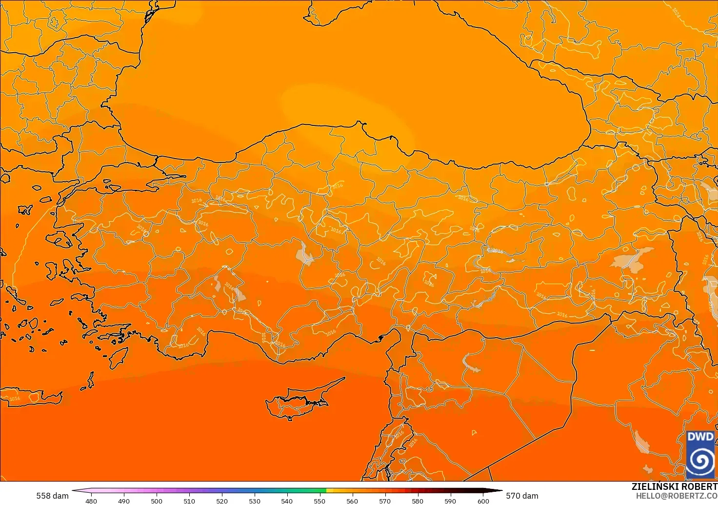 ICON modelo - Turquía, Altura geopotencial a 500 hPa