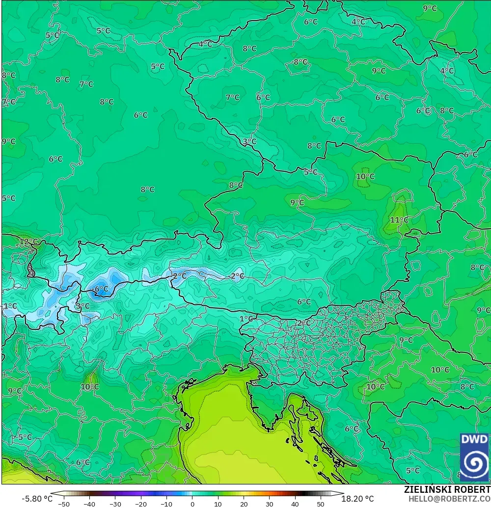 ICON modelo - Austria, Temperatura a 2 m