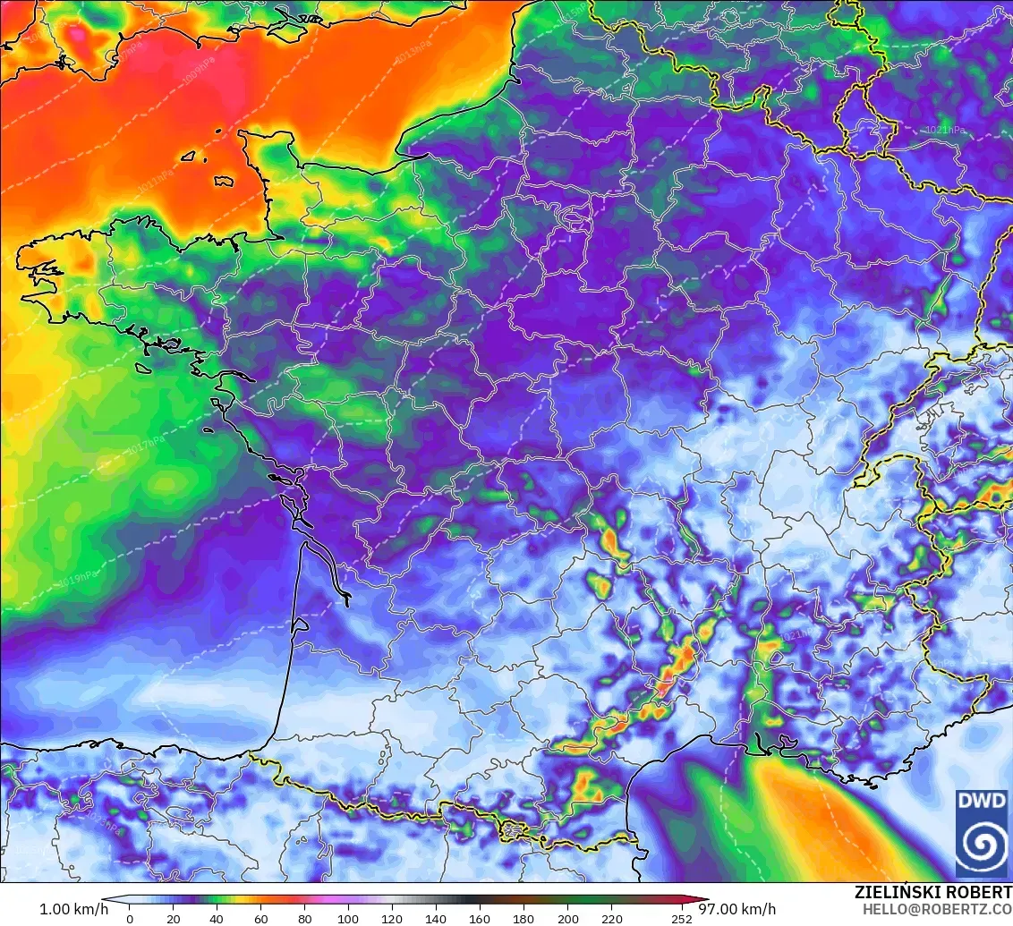 ICON modelo - Francia, Ráfagas de viento